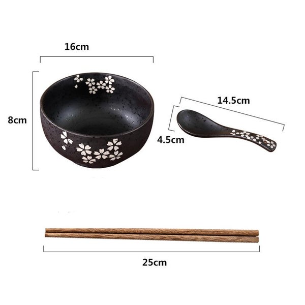 Rice Noodle Bowl with Lid Spoon and Chopstick Japanese Style Kitchen Carousel 7