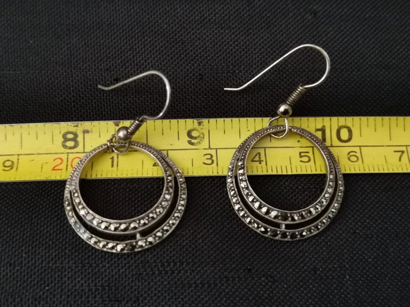 Vintage stg filigree earrings red centre screw fittings or round hook marcasite Carousel 2