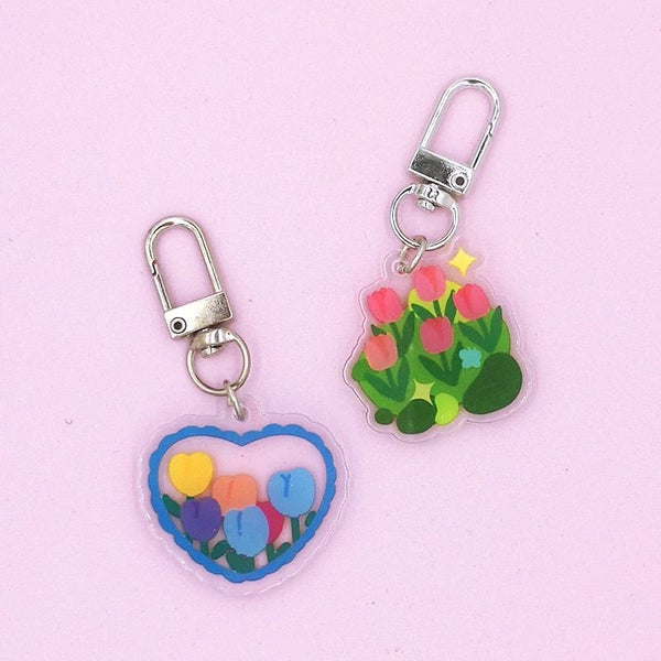 New Fashion Sweet Tulip Keychain for Women Girls Trinket Acrylic Love Carousel 7