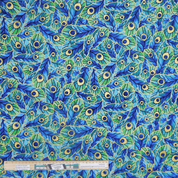 Quilting Patchwork Sewing Fabric Peacock Feather Blue Green 50x55cm FQ Carousel 2
