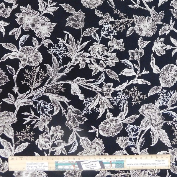 Quilting Patchwork Sewing Fabric Black Floral 50x55cm FQ Carousel 1