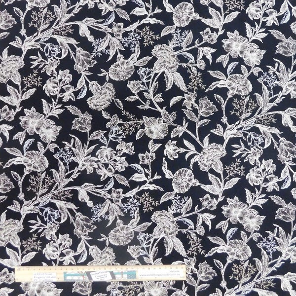 Quilting Patchwork Sewing Fabric Black Floral 50x55cm FQ Carousel 3