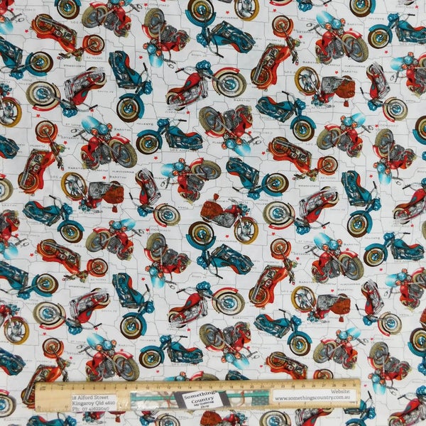 Quilting Patchwork Sewing Fabric American Motorbikes 50x55cm FQ Carousel 1