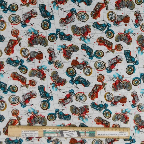 Quilting Patchwork Sewing Fabric American Motorbikes 50x55cm FQ Carousel 2