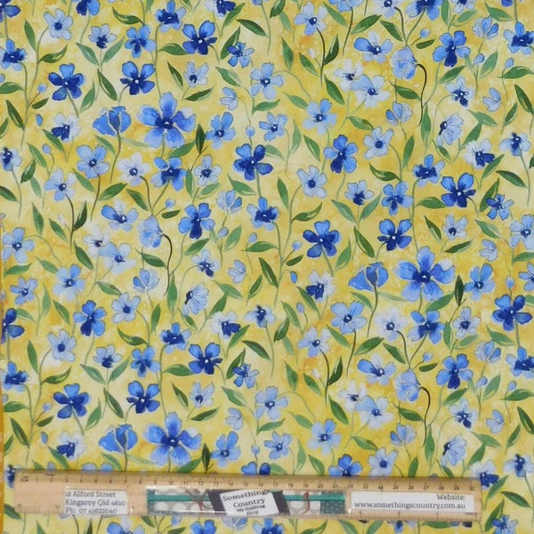 Quilting Patchwork Sewing Fabric Forget Me Nots Yellow 50x55cm FQ Carousel 1