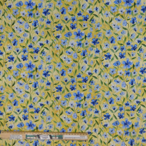 Quilting Patchwork Sewing Fabric Forget Me Nots Yellow 50x55cm FQ Carousel 2