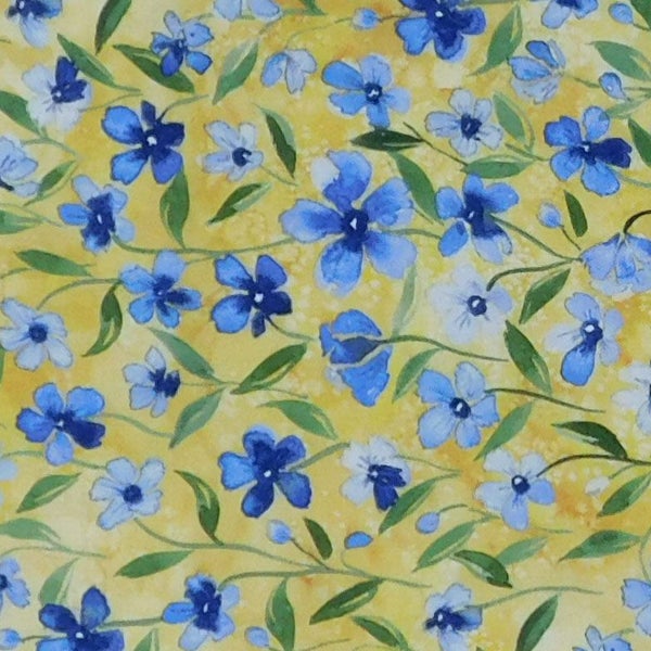 Quilting Patchwork Sewing Fabric Forget Me Nots Yellow 50x55cm FQ Carousel 3