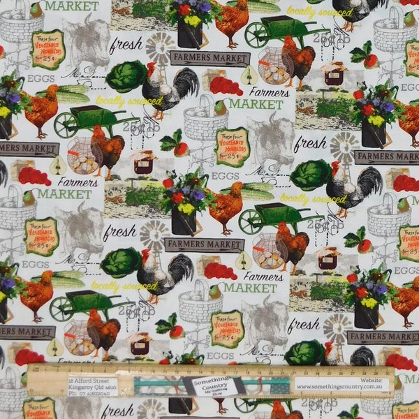 Quilting Patchwork Sewing Fabric Farmers Market Chickens 50x55cm FQ Carousel 1