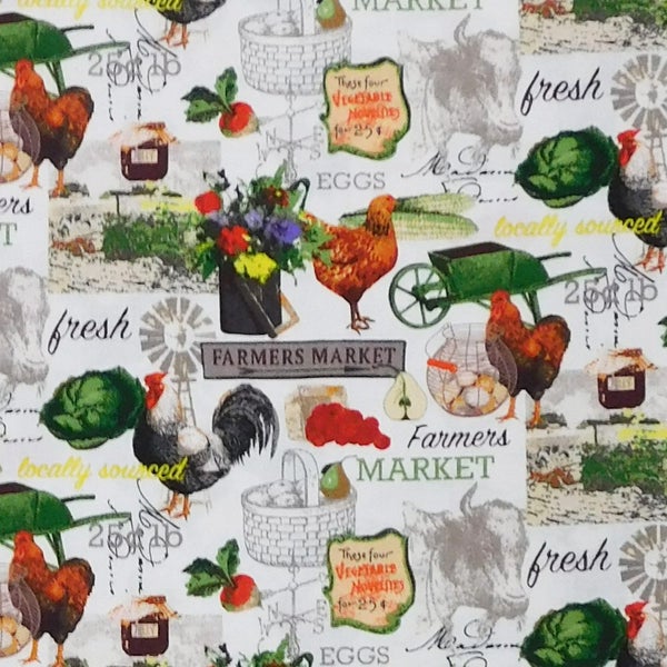 Quilting Patchwork Sewing Fabric Farmers Market Chickens 50x55cm FQ Carousel 2