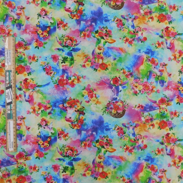 Quilting Patchwork Sewing Fabric Boho Cosmic Cows 50x55cm FQ Carousel 2