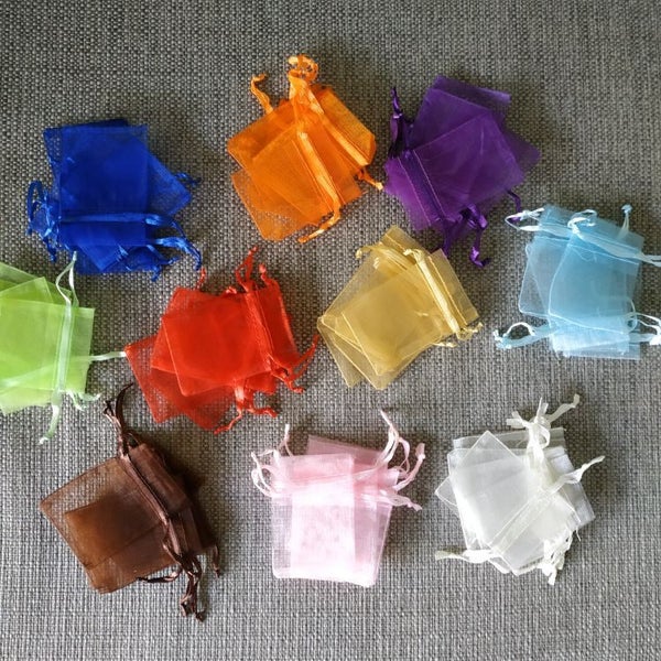 50pcs Drawstring Organza Bags Jewelry Packaging Bags Candy Wedding Carousel 7