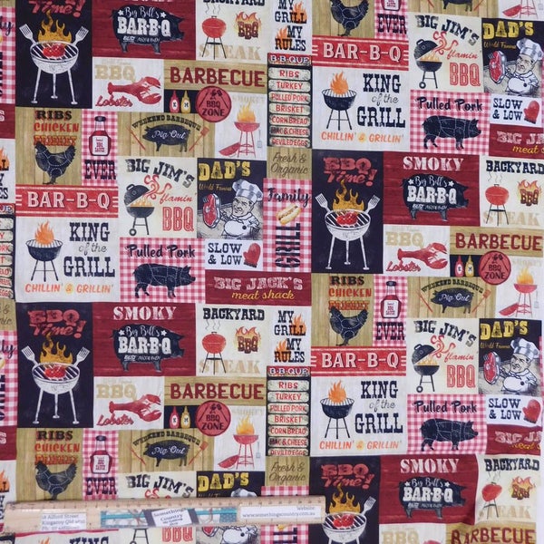 Patchwork Quilting Sewing Fabric BBQ King of the Grill Signs Material 50x55cm FQ Carousel 2
