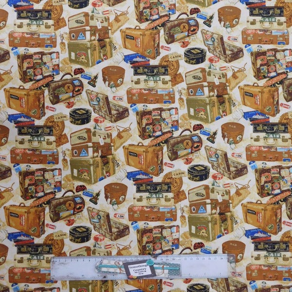 Quilting Patchwork Sewing Fabric Vintage Luggage 50x55cm FQ Carousel 1