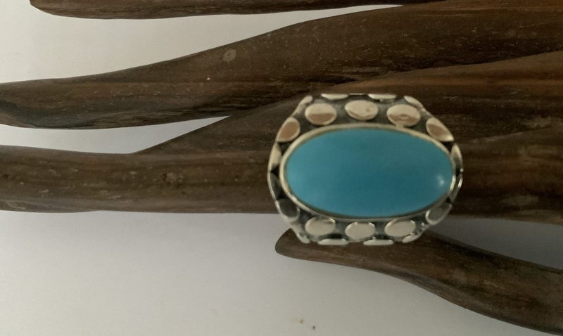 STERLING SILVER RING = “925” = HANDCRAFTED DECORATIVE WITH GEM STONE Carousel 1