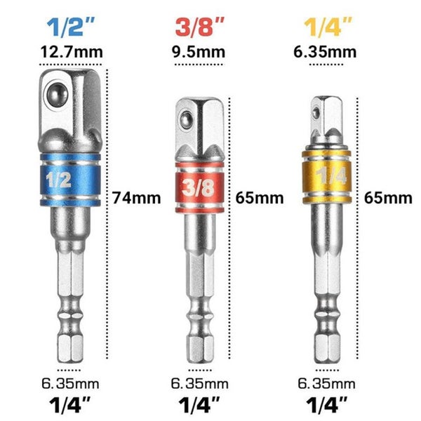 Wrench Socket Adapter Drill BIts Set Hex Shank 1/2 1/4 3/8 With Steel Carousel 1