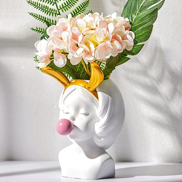 Nordic resin vase white flowerpot cute girl blowing bubble sculpture Carousel 7