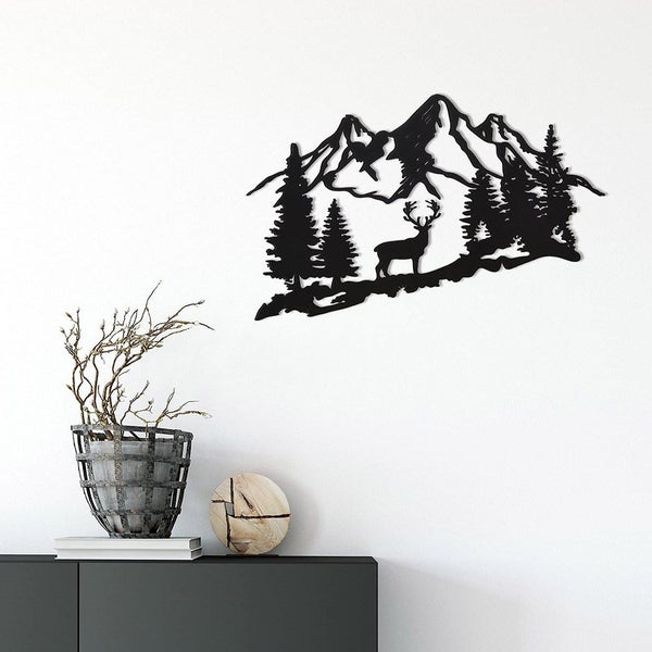 Metal Deer Wall Art Signs Forest Mountain Cabin Decor Black Cutout Carousel 2