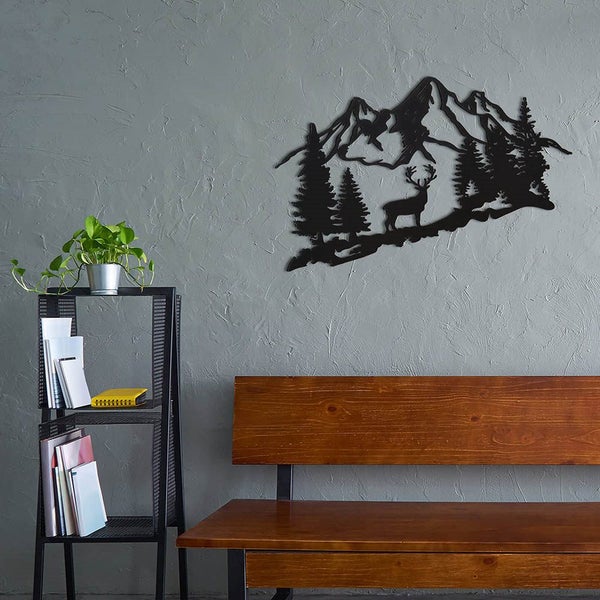 Metal Deer Wall Art Signs Forest Mountain Cabin Decor Black Cutout Carousel 6