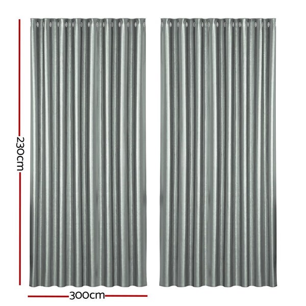 Artiss 2X Blockout Curtains Blackout Eyelet 300X230cm Grey Curtains & Drapes Carousel 2