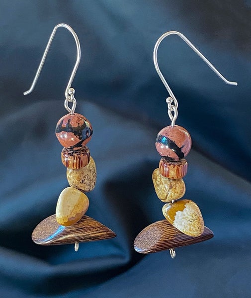 Stone & Wood Drop Earrings with silver hooks, hand crafted in New Zealand Carousel 1