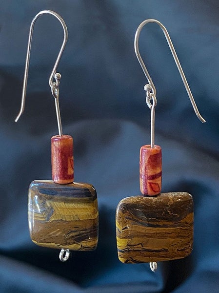 Stone drop earrings with silver hooks, hand crafted in New Zealand Carousel 1