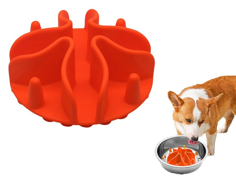 Pet Slow Feeder Dog Bowl Insert Licking Mat Silicone Pet Slow Feeding Mat Orange Carousel 1