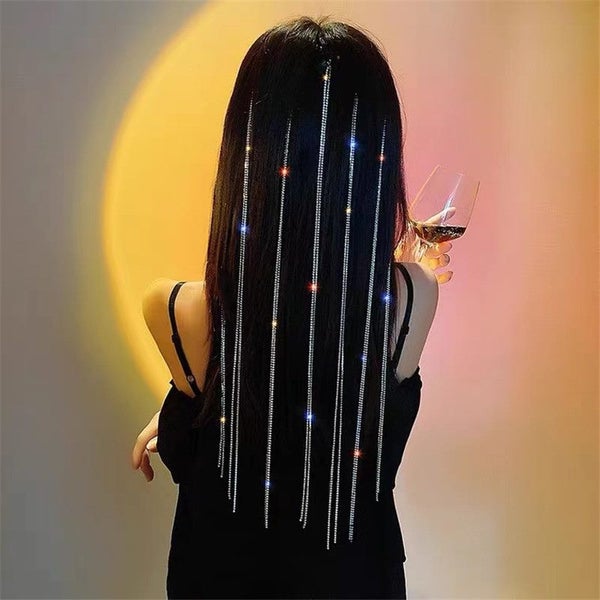 Rhinestone Shiny Chain Hairpins for Women Crystal Long Tassel Braided Carousel 2