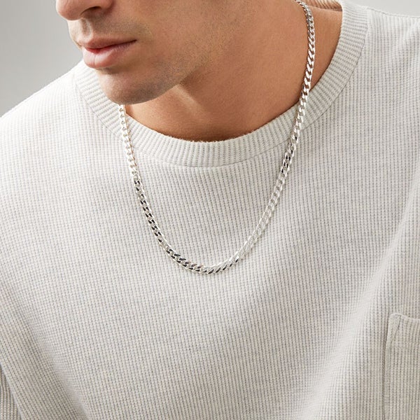 Men's Stainless Steel Cuban Necklace in Polished Silver Carousel 2