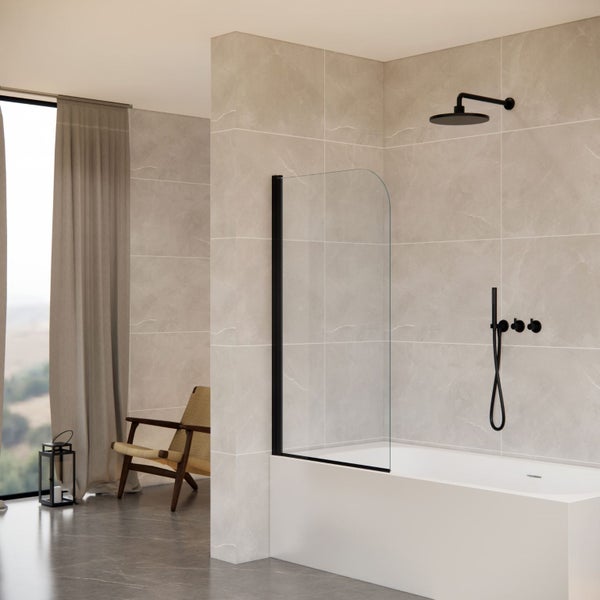 BRAND NEW MATTE BLACK Single Piece 800mm Bath Screen Carousel 1