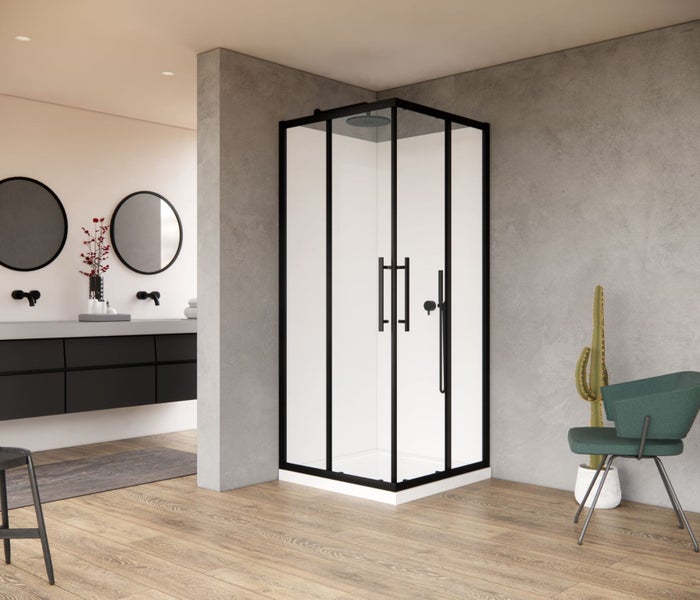 2 Meter HEIGHT MATTE BLACK 900mm Double Sliding Doors Square Shower Carousel 1