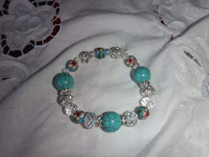 Blue Turquoise, Pave Crystal Ball & Clear Crystal Bracelet - #2 Carousel 2