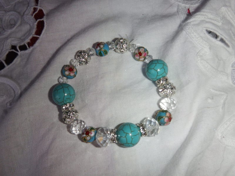 Blue Turquoise, Pave Crystal Ball & Clear Crystal Bracelet - #2 Carousel 1