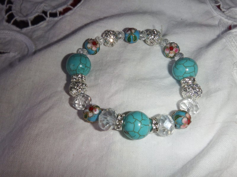 Blue Turquoise, Pave Crystal Ball & Clear Crystal Bracelet - #2 Carousel 3