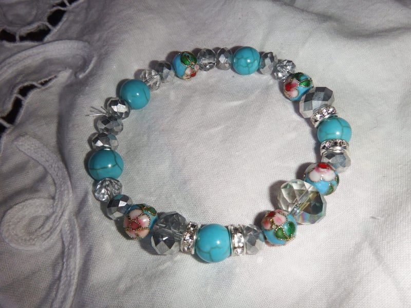 Blue Turquoise, Pave Crystal Ball & Clear Crystal Bracelet - #8 Carousel 3