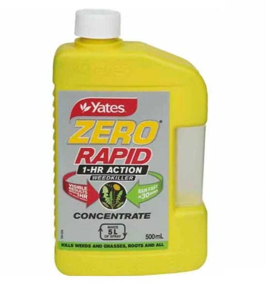 Yates Zero Weedkiller Concentrate. Rapid 1 hour Action. 500mL. Glyphosate + Acid Carousel 2
