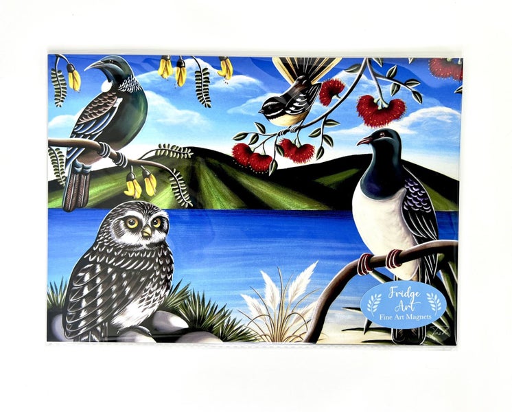 ‘FRIDGE ART’ JUMBO MAGNET ~ NZ Birds Carousel 2