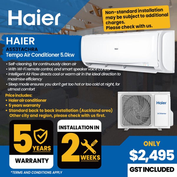Haier Tempo 5KW, C: 5.0KW; H: 5.2KW Air Condition including installation Carousel 1
