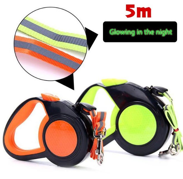 Retractable Dog Leash 5m, Dog Leash with Reflective Tape Design - Orange Carousel 1