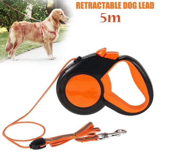 Retractable Dog Leash 5m, Dog Leash with Reflective Tape Design - Orange Carousel 2