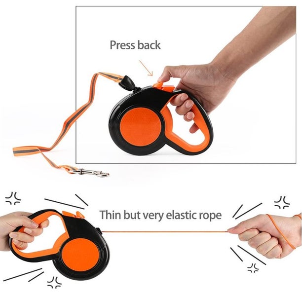 Retractable Dog Leash 5m, Dog Leash with Reflective Tape Design - Orange Carousel 8