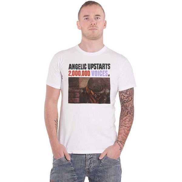 Angelic Upstarts T Shirt 2 000 000 Voices Band Logo new Official Mens White Carousel 1