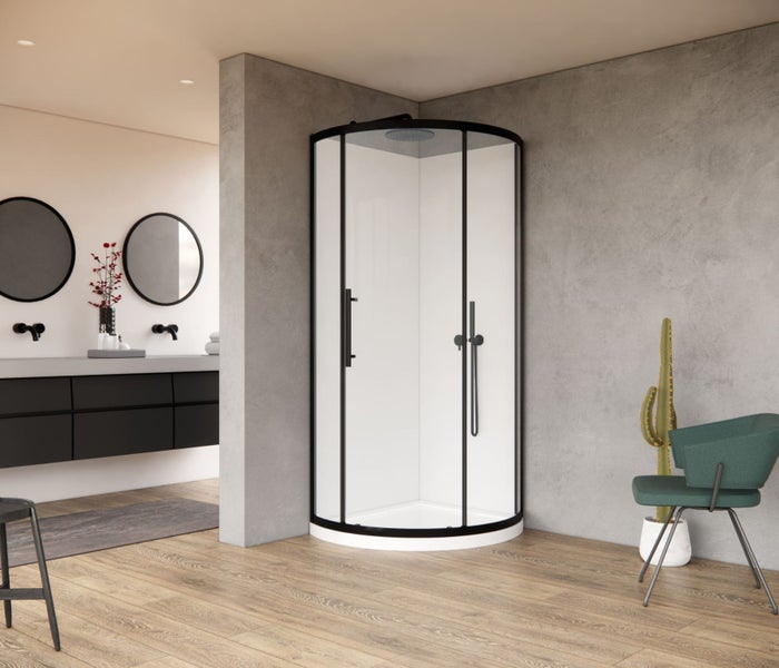 2 Meter HEIGHT MATTE BLACK 940x940mm Single Sliding Door Round Shower Carousel 1