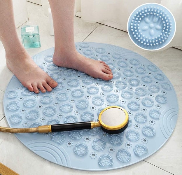 Bath Mat Non-slip, Round Mildew Resistant Pvc Shower Mat With Suction Cups,  Antibacterial Durable Mildew Resistant Foot Massage Bath Mat (gray)