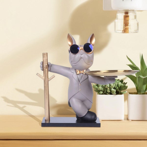 Modern Bulldog Statue Candy Dish Desk Tray Organizer Key Holder Ornament Carousel 1