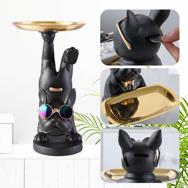 Resin Bulldog French with Metal Desk Storage Trays Table Key Holder Organizer Carousel 2