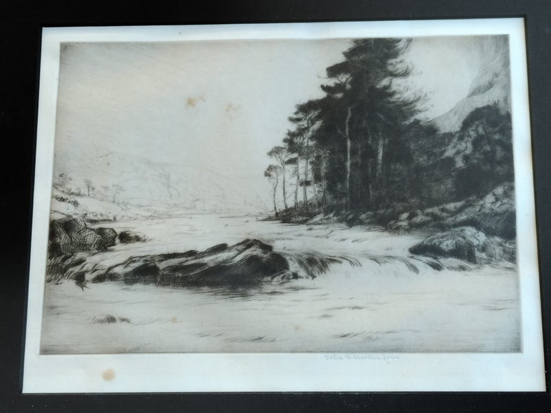 Vintage Etching of "Glen Orchy, Scotland" by John G Mathieson(1881-1955) A/F Carousel 2