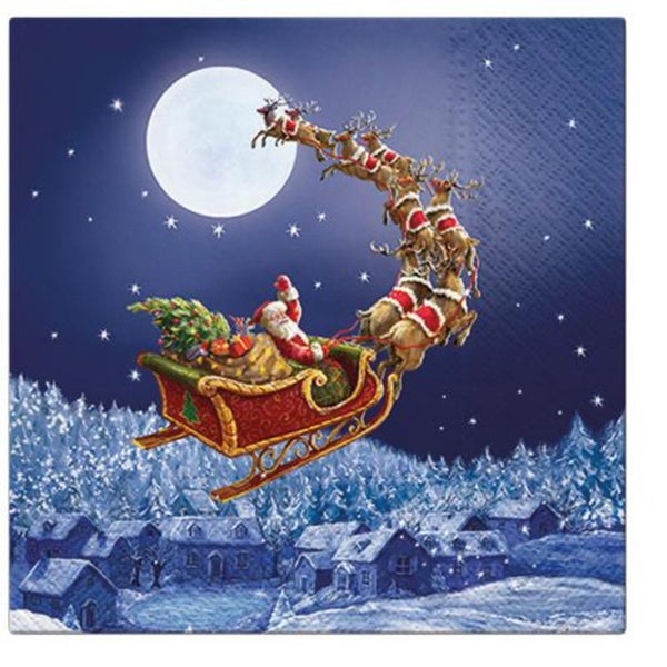 Paw Lunch Napkins 33cm Pack Of 20 | 3 Ply | Christmas Sleigh Carousel 1