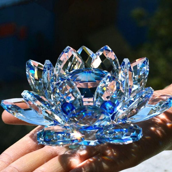 Colorful Crystal Glass Lotus Flower Natural Stones Feng shui Crystal Carousel 2