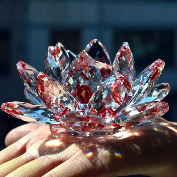 Colorful Crystal Glass Lotus Flower Natural Stones Feng shui Crystal Carousel 7
