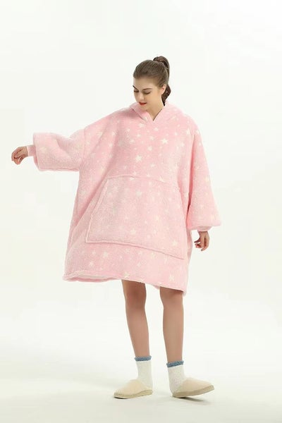 Wearable Blanket Hoodie Luminous Glow in Dark One size Hooded - Adult Pink Carousel 1